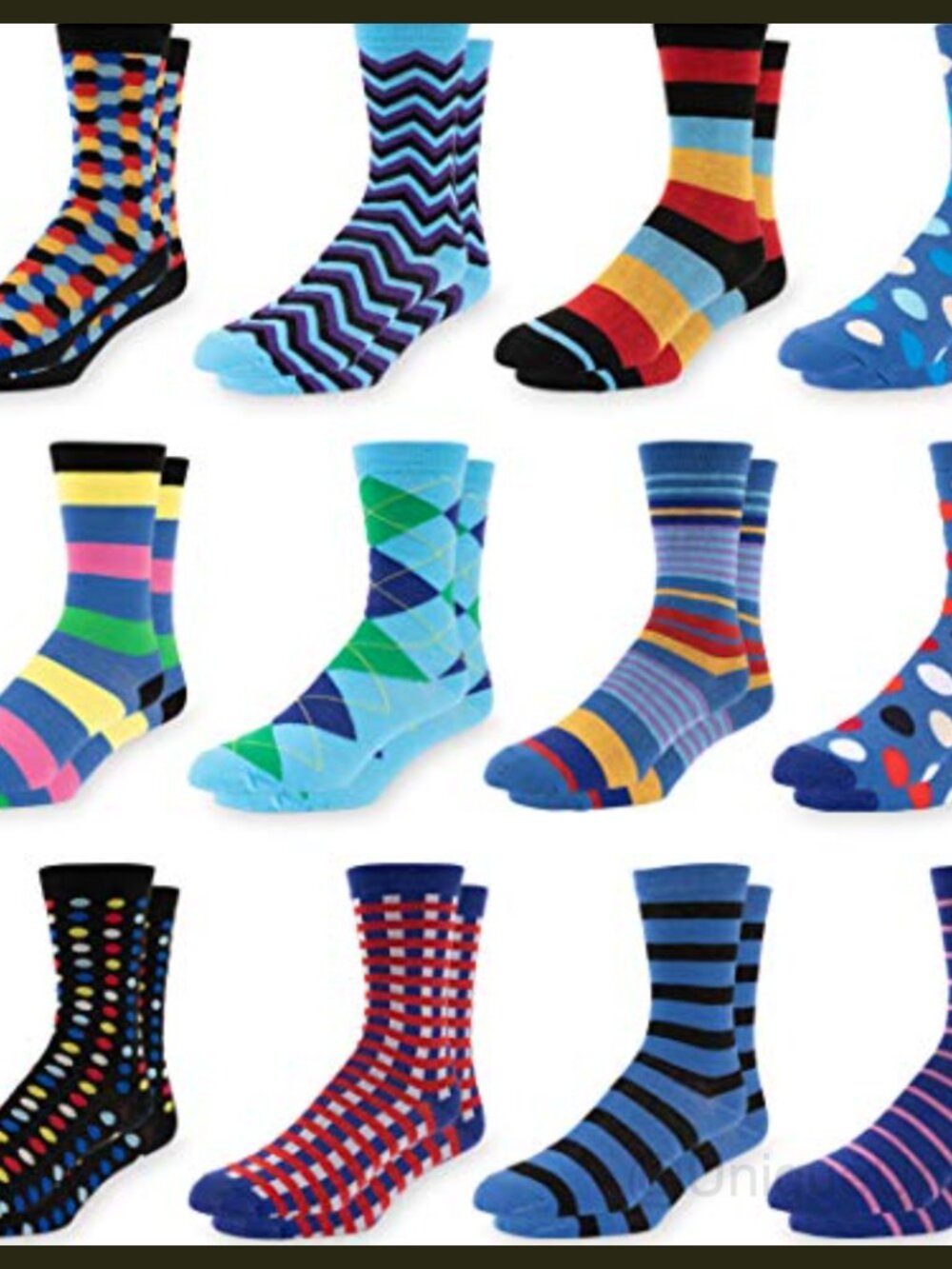 Men's Fun Patterned Crew Dress Socks 12 Pack Cotton Blend